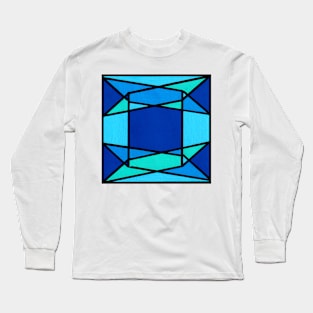 Blue Sapphire Geometric Abstract Acrylic Painting Long Sleeve T-Shirt